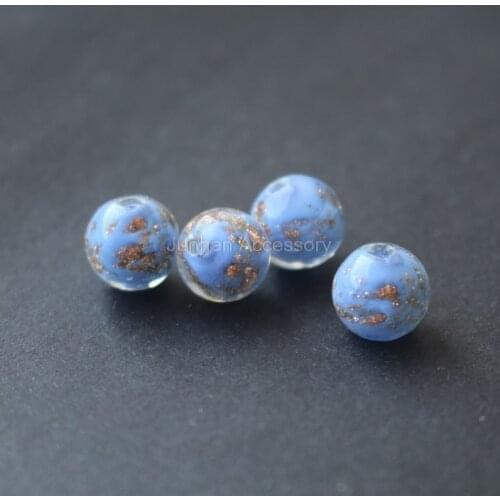 10Pcs/Lot 12mm Handmade Lampwork Beads Sky Blue Color With Gold powder
