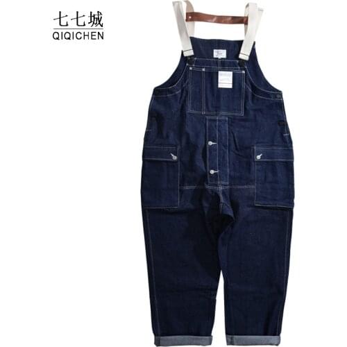 Denim Overalls Street Jeans Mens Cargo Work Rompers Pants Functional Multiple Pockets Coveralls Male Loose Hip Hop Bib Trousers
