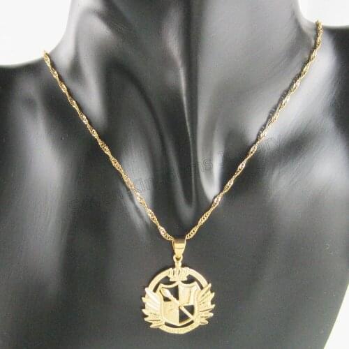 Foromance/- YELLOW GOLD GP 18" water wave NECKLACE & CARVED AX hatchet WITH CRWON AND ANGEL WING Mysterious PENDANT