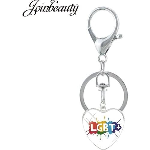 JOINBEAUTY Lesbian Gay LGBT Pride Flag Metal Heart Shape Glass LGBT Charms Keychain For Key Bag Pendant DIY Jewelry Gift BT02