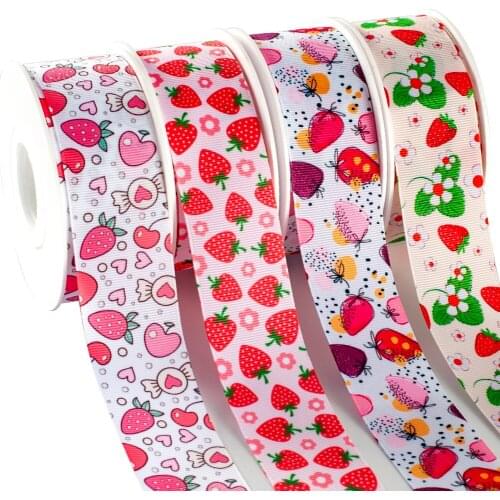 Grosgrain Ribbon Fruit Strawberry Printed Ribbon For Hair Bows DIY Crafts Handmade Accessories 10yards