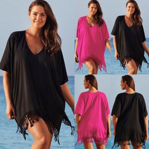 Summer Sexy Women Tassel Swimwear Bikini Cover Up Beach Wear Kaftan Loose Dress Plus Size New Style 2021