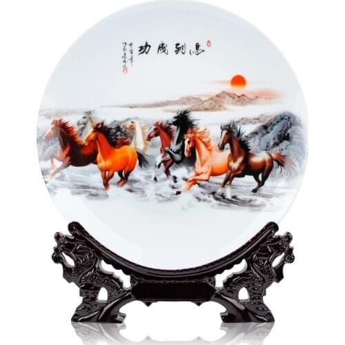 BEST business birthday present -handicraft efficacious Mascot success horses porcelain plate home OFFICE TOP Decor art