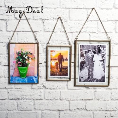 MagiDeal Hot Sale 2Pcs Antique Brass Double Sided Glass Picture Photo Frame Hanging Portrait 5x7 inch+4x6 inch