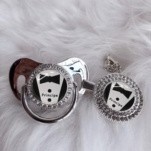 MIYOCAR custom name cool handsome gold bling pacifier and pacifier clip black BPA free dummy bling unique design PS-9
