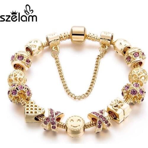 SZELAM Fashion Jewelry Crystal Heart Beads Bracelet for Women Gold European DIY Charm Bracelets & Bangles Pulseira SBR160131
