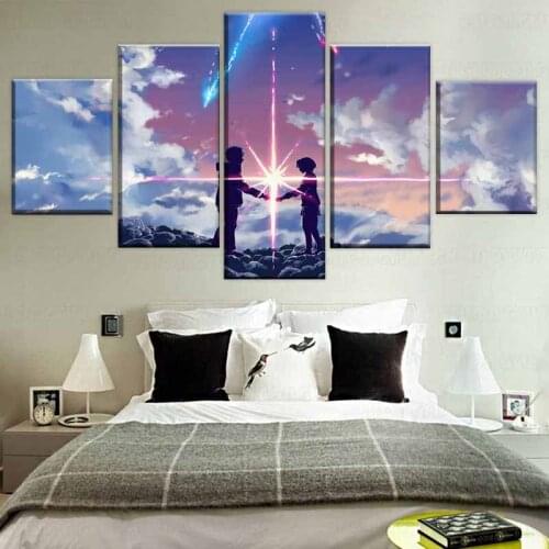 Modular Canvas Paintings Framework Home Decor 5 Pieces Anime Movie Your Name Poster HD Printed Pictures Living Room Wall Art