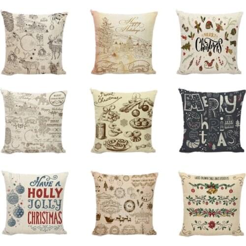 Celebrate New Year Linen Cushion Covers Gift Bell Santa Claus Pillow Case Office Lunch Break Home Living Room Sofa Bed Decorate