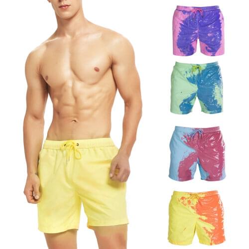 Color-changing Beach Shorts Men Quick Dry Swimwear Beach Pants Warm Color Discoloration Shorts Swimming Surfing Board Shorts