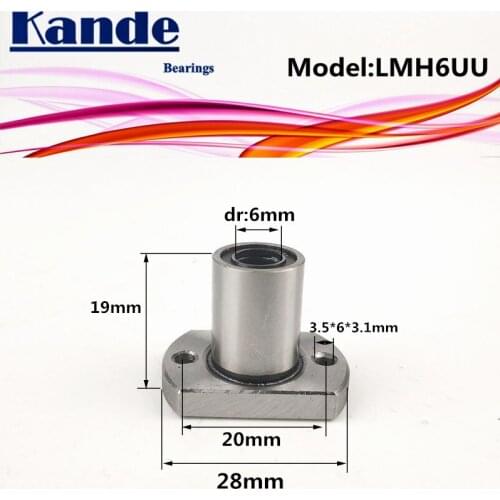 Kande Bearings LMH6UU LMH6 2pcs/lot LMH6UU Oval Flange Linear Ball Bearing dr:6mm LMH6 UU