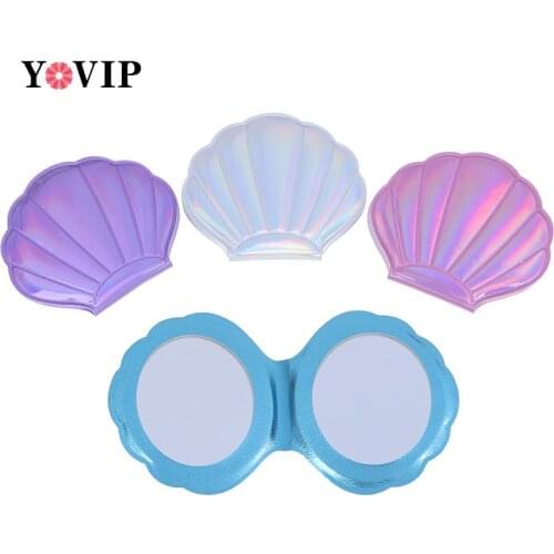 Portable Folding Mirror Mini Compact PU Metal Makeup Cosmetic Pocket Mirror For Makeup Mirrors Beauty Accessories