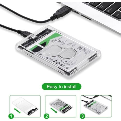 Transparent Type-C to SATA External Hard Drive Disk HDD Enclosure Case Shell Cover For 2.5inch SATA SDD HDD Support 2TB hot sale