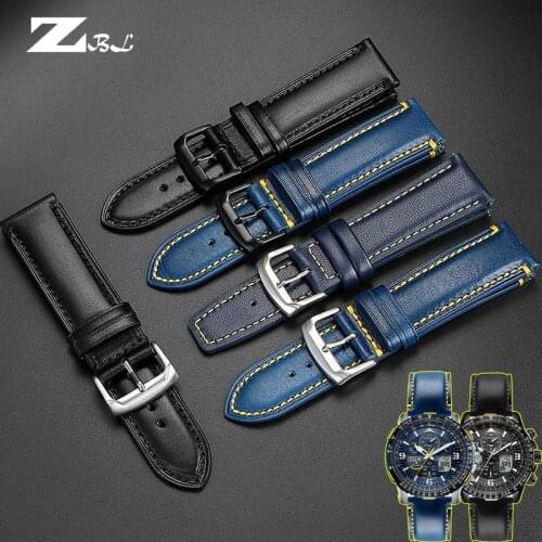 Black Blue color Genuine Leather Watchband Strap Mens Watchband For Citizen AT8020 JY8078 with folding buckle bracelet