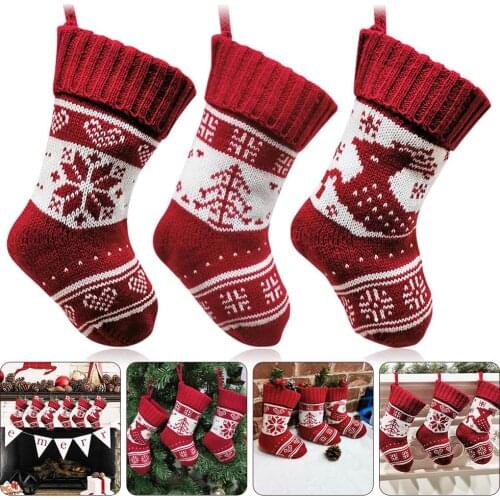 Christmas Stocking Knitted Gift Sock Tree Elk Snowflake Christmas Decoration For Xmas Tree Ornament Christmas Decorations