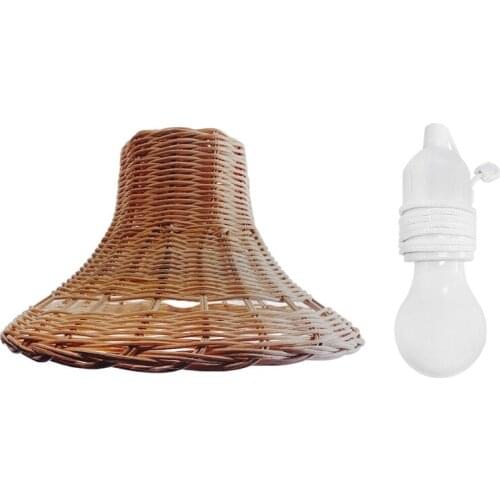 Hand-woven Natural Rattan Lampshade Chandelier Hanging Light Shades for Homestay Q0KA