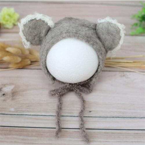 Handmade knitted baby bonnet Newborn boy girl hat photography props Baby wool bonnet hat photo props