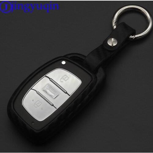 Jingyuqin 3 Buttons Remote Carbon Silicone Car Key Case For Hyundai i30 IX35 Elantra Verna Tucson Holder Case Smart Key