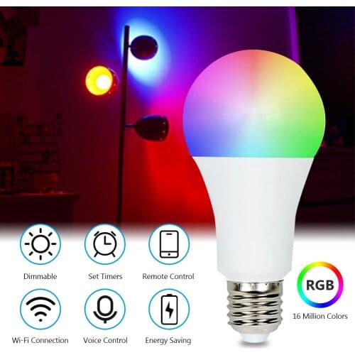 WiFi Smart LED Bulb E27 RGB Lamp Work With Alexa/Google Home 85-265V RGB+White Dimmable Timer Function Magic Bulb LED SMD 2835
