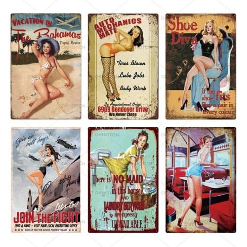 Sexy Girl Vintage Metal Tin Sign Coffee Billboard Plaque Pin Up Girl Metal Poster Wall Decor For Cafe Bar Club Man Cave
