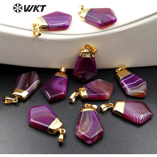 WT-P1172Wholesale 10 pieces / lot purple a-gate quartz pendant with 24k gold electroplate shield shape jewelry for necklace make
