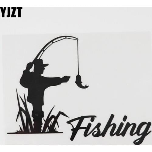 YJZT 15.1CMX11.6CM Fishing Boat Fishing Hunting Store Decal Vinyl Car Sticker Black/Silver 8A-1058
