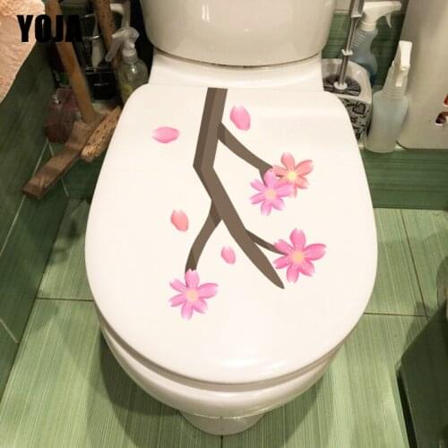 YOJA 22*18.5CM Cartoon Cherry Blossom Branch WC Toilet Sticker Fresh Home Room Wall Decor T1-0785