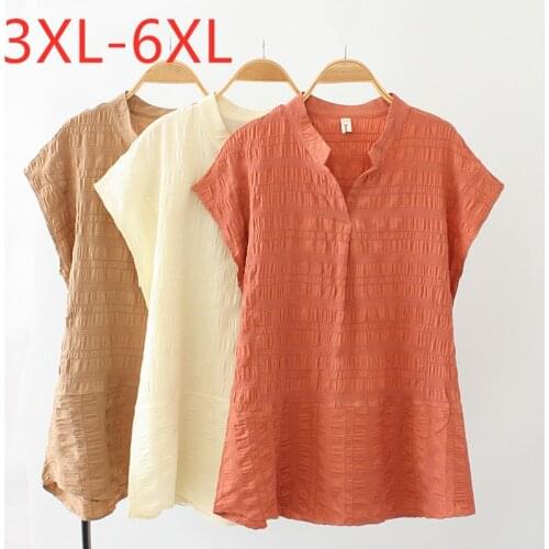 New 2021 summer plus size tops for women large blouse sleeveless casual loose cotton wrinkle V neck shirt red 3XL 4XL 5XL 6XL