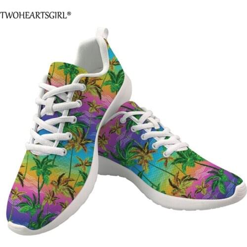Twoheartsgirl Palm Tree Print Women Sneakers Hawaiian style Ladies Casual Shoes Breathable Vulcanization Lace-Up Women Sneakers