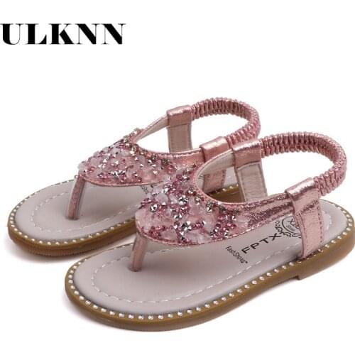 ULKNN 2021 Summer New Girls Rhinestone Thong Sandals Korean Female Baby Princess Shoes Roman Sandals And Slippers