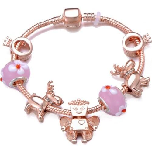 Flower Fairy Charm Bracelet With Letter O Crown Beads Bracelet & Bangle For Women DIY Making Pulsera Jewelry
