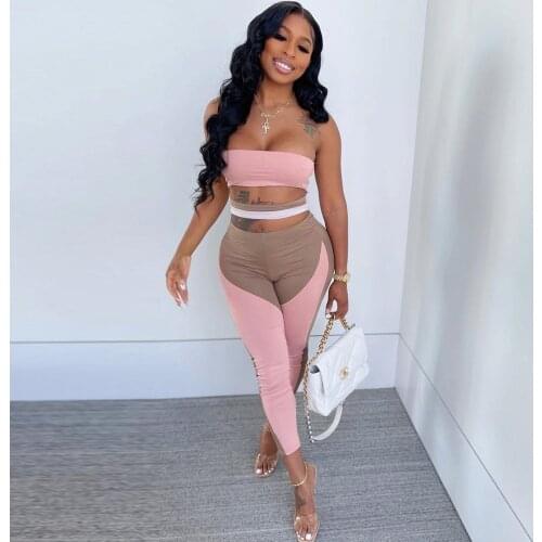 2021 Sleeveless Color Block Stitching Strapless Backless Skinny Jumpsuit Summer Women Streetwear Waist Band Cut Out Slim Romper