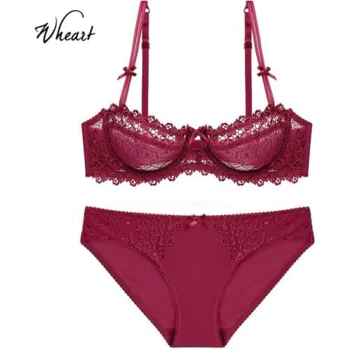 Wasteheart Women Fashion Sexy Lingerie Set Transparent Bra Plus Size Underwire Cotton Panties Underwear Push Up Bra Sets Cup C D