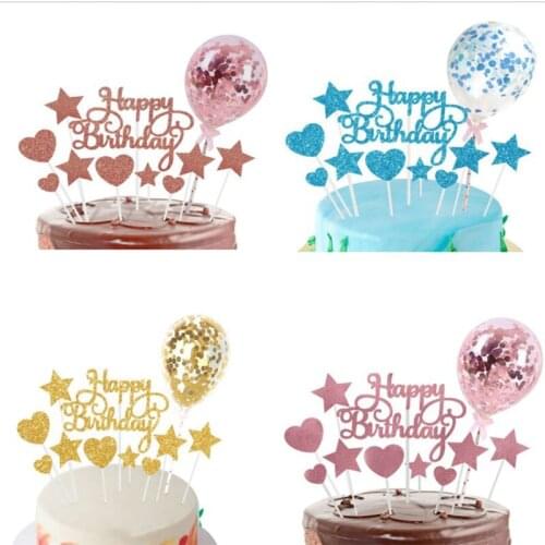 1Set Happy Birthday Cake Toppers Cake Decoration Flag Confetti Balloon Kids Birthday Party Boy Girl Baby Shower Wedding Decor