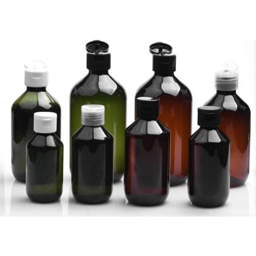 100ML-500ML 20PCS Empty Skin Care Plastic Bottles With Flip Top Cap Brown Green Cosmetic PET Lotion Cosmetics Travel Container