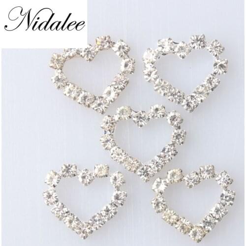 14mm 3/5"Silver Heart Rhinestone Embellishment DIY Accessories Decoration Buckle For Wedding Invitations Card For Ribbon Slider