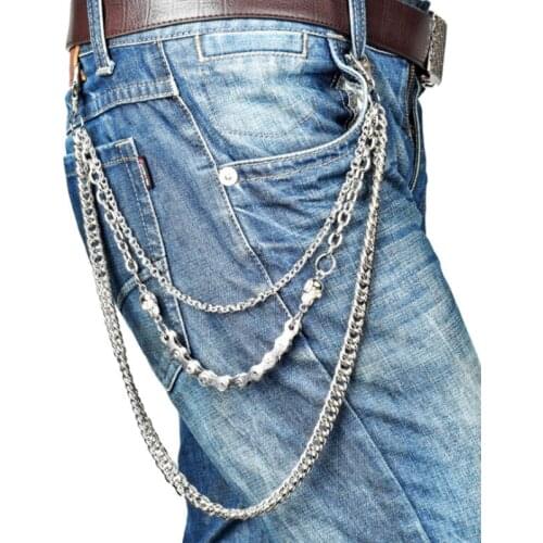 Punk Pants Chains Fashion Rock Jeans Waist Accessories Men Hip hop Skull Pendant XX9D