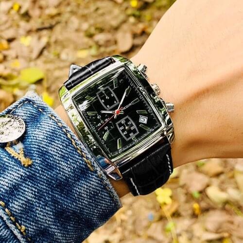 MEGIR Mens Square Sports Watch Quartz Chronograph Fashion Bracelet Accessories Military Uniform Waterproof New Luxury Brand