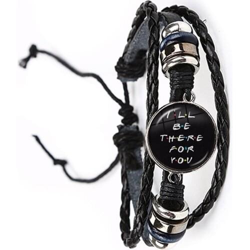 Friends TV Show Bracelet 25th Anniversary Series Cartoon Fun Pattern 20mm Glass Cabochon Leather Bangle For Good Friend Gift