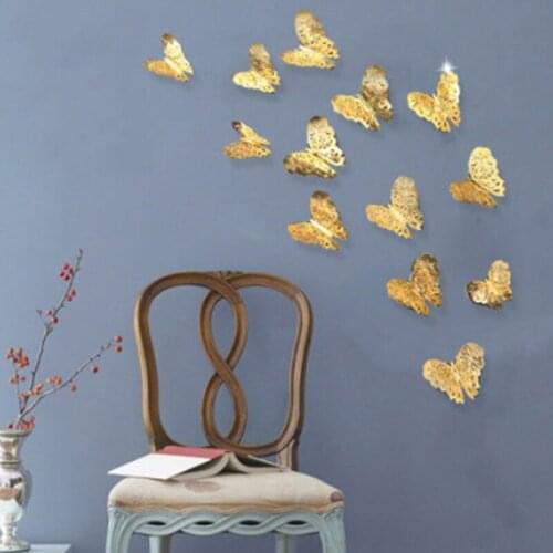DIY 3D Glitter Hollow Golden Butterfly Wall Stickers Refrigerator Decals Art Murals Wall Party Decorations For Wedding Shop
