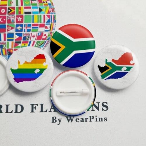 South Africa Flag Map Tin Button Pins LGBT Gay Rainbow Pride Tin Button Badges