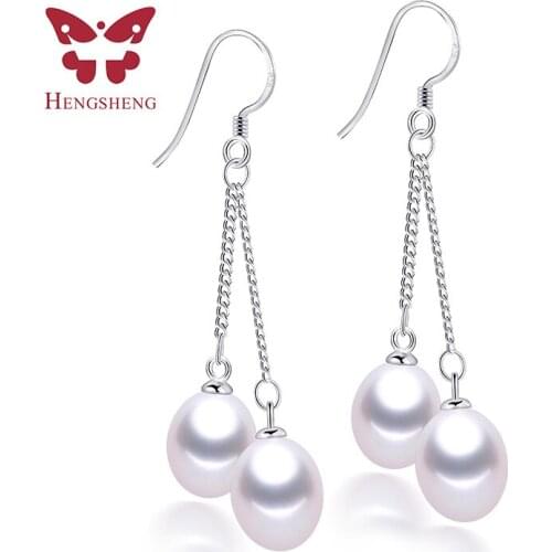 HENGSHENG 8-9mm Natural Fresh Water Pearl Rice Shape Pearl Earrings With 925 Sterling Silver Fine Jewelry For Women Gift