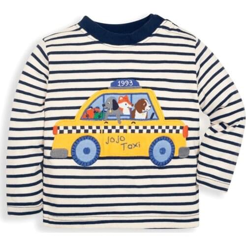 Jumping meters Autumn Spring Boys T shirts Applique Cotton Long Sleeve Baby Girls Clothing New Stripe Tops For Children Boy Tee