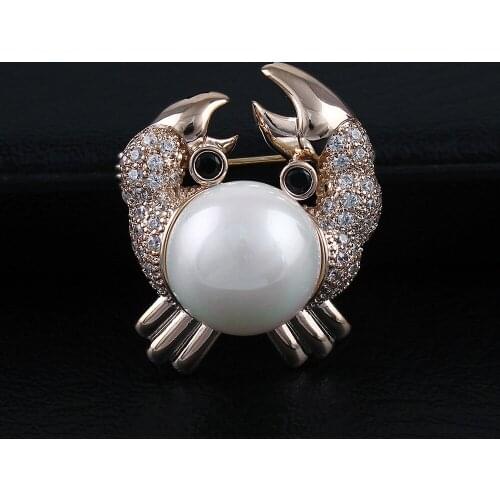 Quality Genuine Plating metal Zircon Crystals Crab charm anti-leakage safety mini bar pin brooch ornament jewelry