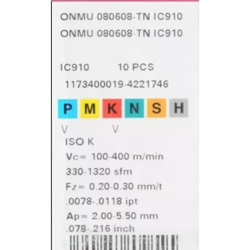 10 PCS CARBIDE INSERT ONMU 080608-TN IC910