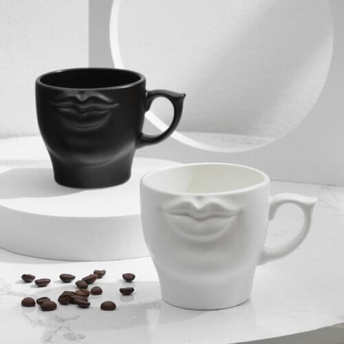 Ceramic Cute Coffee Mugs and Cups 3D Lips Mouth White Black Handmade Porcelain Tea Milk Cup Drinkware Special Gift Novelty