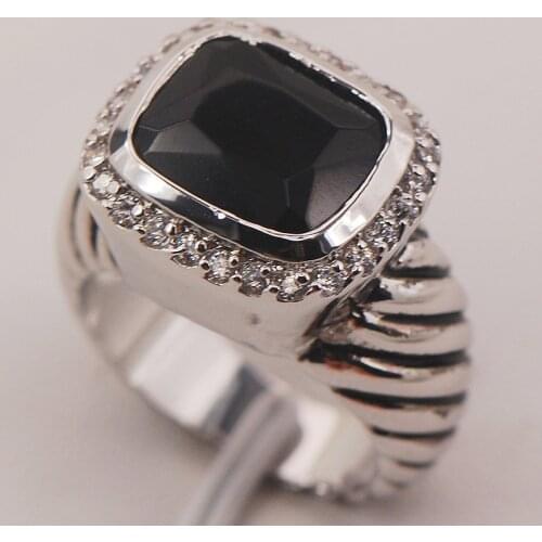Black Onyx White Crystal Zircon925 Sterling Silver Ring Size 6 7 8 9 10 F646 Fashion