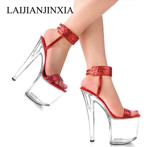 LAIJIANJINXIA New Women Platform Sexy Ankle Straps Sandals For Women Wedding Shoes 20cm Pole Dancing High Heels Dance Shoes
