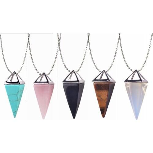 Healing Crystal Necklace Real Pyramid Marble Howlite Pendulum Amulet Golden Opal Gem Stone