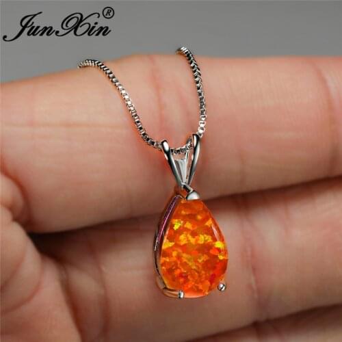 Mystic Blue Green Purple Fire Opal Necklace Water Drop Stone Pendant Clavicle Necklaces For Women White Gold Wedding Jewelry