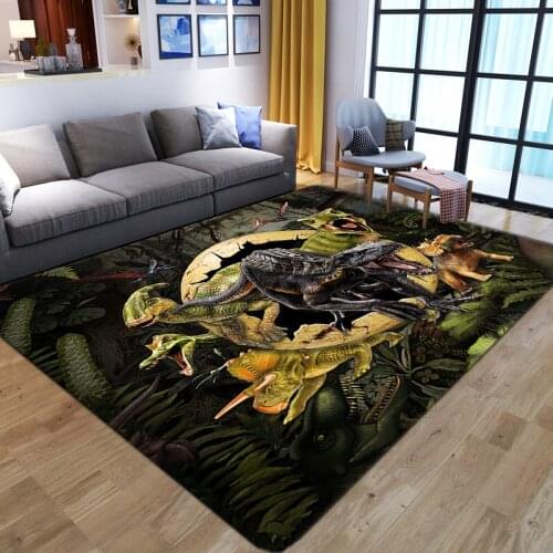 Cartoon virgin forest dinosaur 3D Carpet for Living Room Table door Mat Non-slip soft Flannel Carpet Kids Bedroom Door Floor Rug